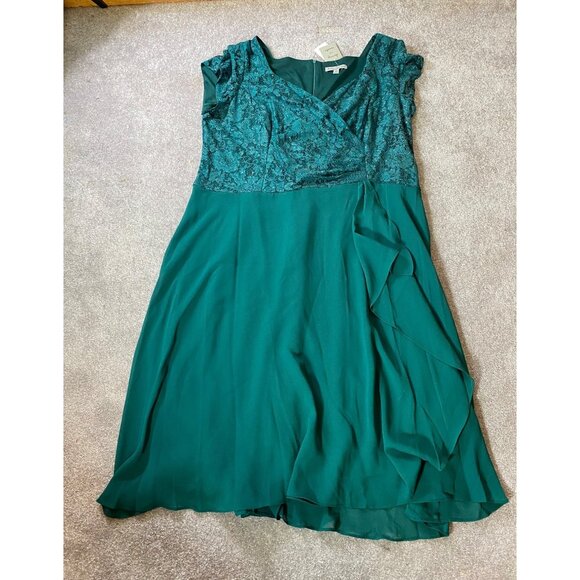 NWT Danny & Nicole Party Midi Dress Hunter Green Lace & Chiffon Fit & Flare 22W - Picture 4 of 12